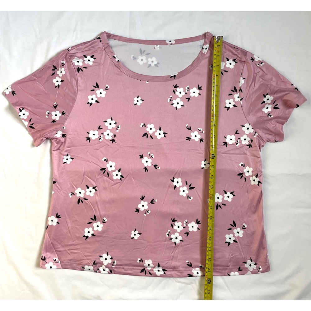 Pajama Set Soft Comfortable Short Sleeve Top & Pants Cute Floral XL - Picture 6 of 9